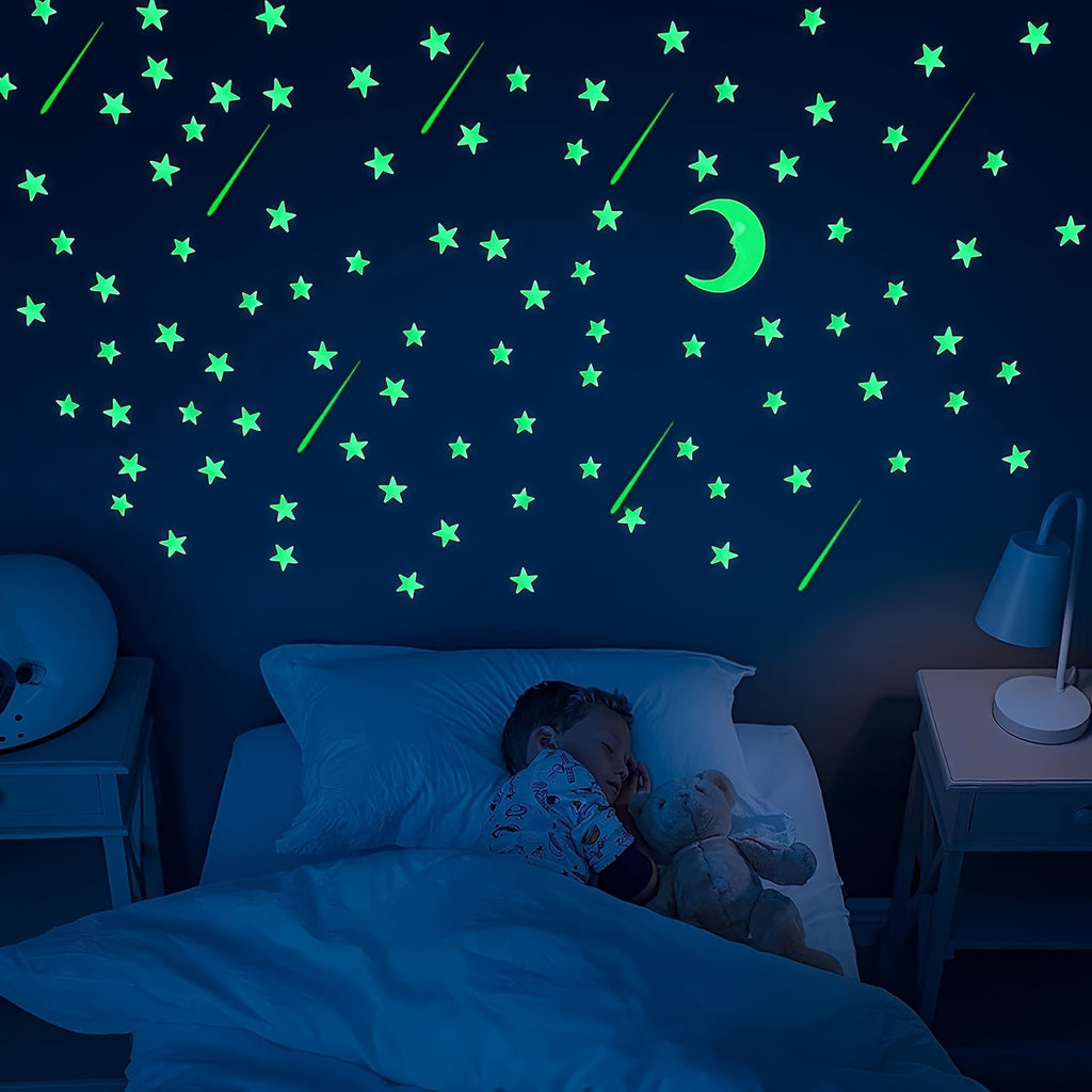 Fluorescent Meteor & Moon Wall Decal - Removable PVC Sticker for Bedroom, Living Room, Bathroom, Kitchen, and Playroom Decor