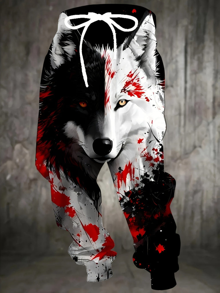 Men's 3D Wolf Print Casual Joggers - 100% Polyester Knit Fabric, Regular Fit, All Over Graphic Design, Slight Stretch - For Men - Suitable for Casual Wear, Sports & Loungewear - Great Gift for Fashionable Guys