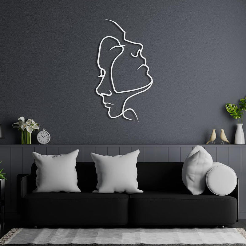 Character Couple Head Wall Decoration Silhouette Abstract Line Metal Iron Art