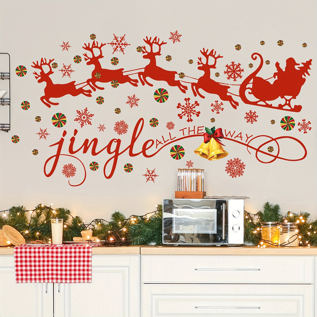 Christmas Cheer Wall Decals - Santa, Reindeer & Snowflake Designs | PVC Stickers for Bedroom, Living Room & Study | Festive Home Decor