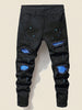 Boy Casual Mid Rise Jeans, Ripped Holes Patchwork And Random Splatter Paint Design