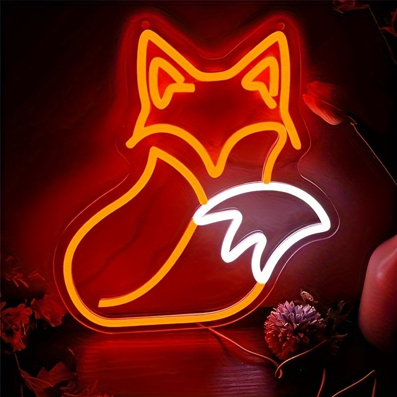 Fox Shaped Neon Sign - Young adults and interior designers - Without Battery, One Color, Switch, Plastic, USB Powered - Suitable for Bedroom, Living Room, Bar