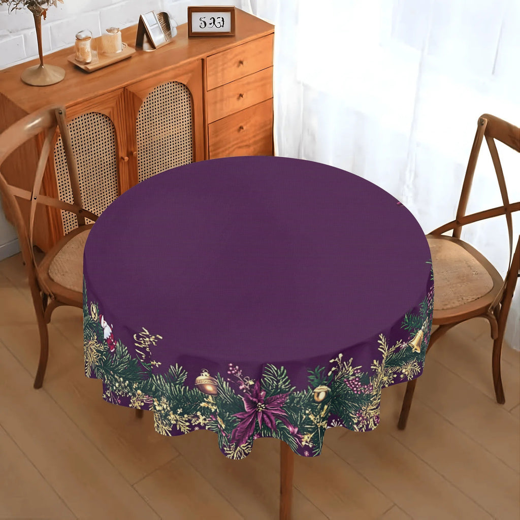 1pc, 60 Inch Round Tablecloth, Christmas Themed Polyester, Machine Woven, Durable Cover for Holiday Dining and Home Decor