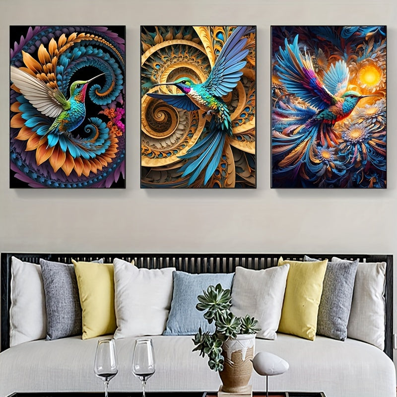 3pcs 15.7*23.6in/40cm*60cm Frameless Modern Watercolor Hummingbird Wall Art Canvas Painting Art for Living Room Cuadros Decor No Frame