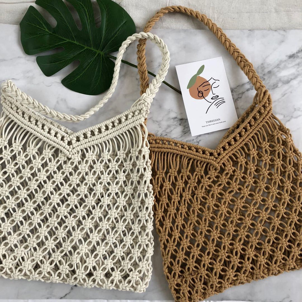 Ins Hollow Cotton Straw Woven Casual Bag