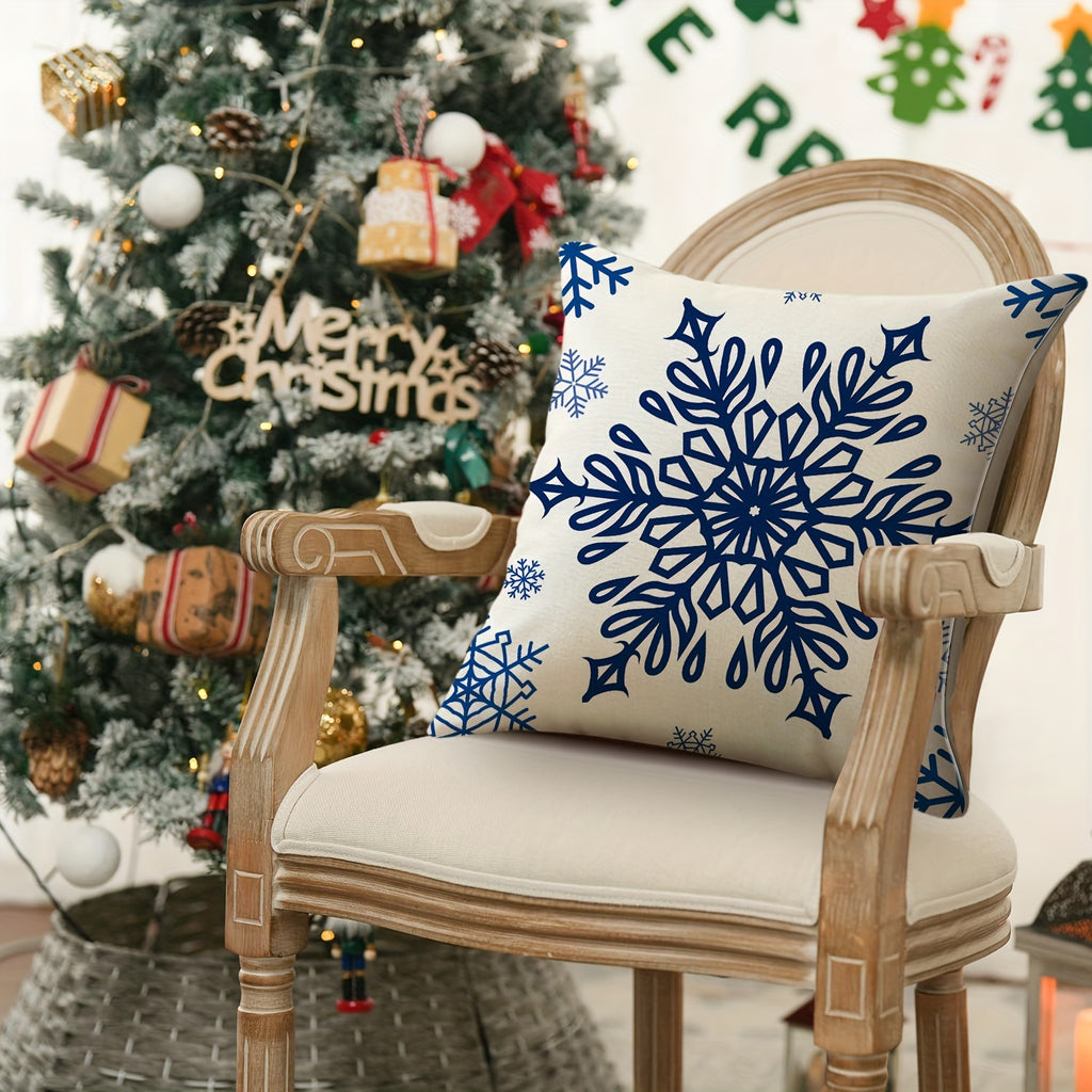 4pcs Blue Dream Snowflake Christmas Throw Pillow Covers, 18x18 Inch - Contemporary Style with Zipper Closure, Machine Washable Polyester Cushion Cases for Sofa & Home Decor, for Christmas