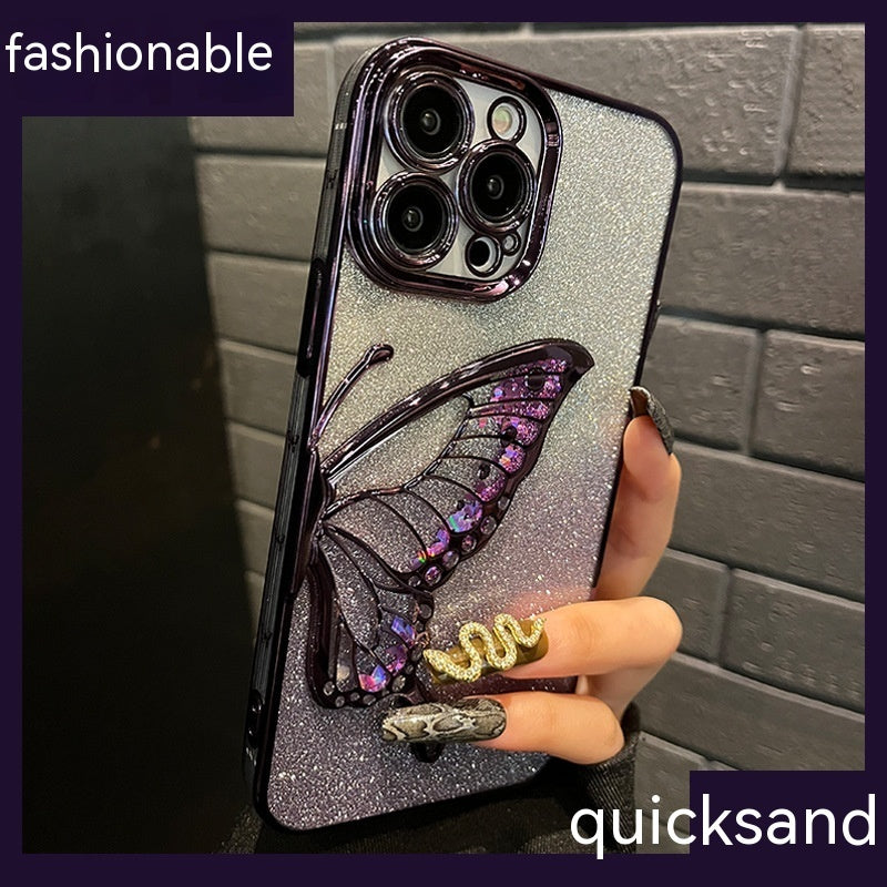 Phone Case Beautiful Glitter Powder Quicksand Butterfly With Lens