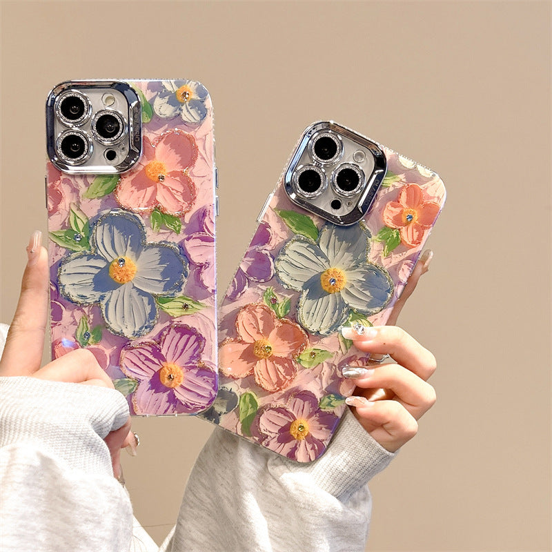 High Sense Spot Drill Oil Painting Flowers Phone Case