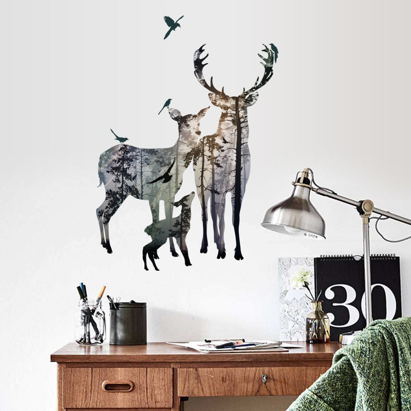 Creative Wall Stickers Elk Family Modern Nordic Style Living Room TV Decoration Wall Stickers