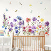 Contemporary Style Wall Stickers - 9-Piece Vinyl Floral Decals with Dragonflies and Butterflies, Removable Flower Murals for Girls' Bedroom, Living Room & Nursery Decor, Self-Adhesive Matte Finish