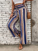 Bohemian Ethnic Graphic Print Pants - Flowy Wide Leg, Elastic Shirred Waist, Womens Fashionable Casual Wear