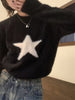 Star Pattern Crew Neck Knitted Sweater, Casual Long Sleeve Pullover Sweater For Fall & Winter, Women's Clothing