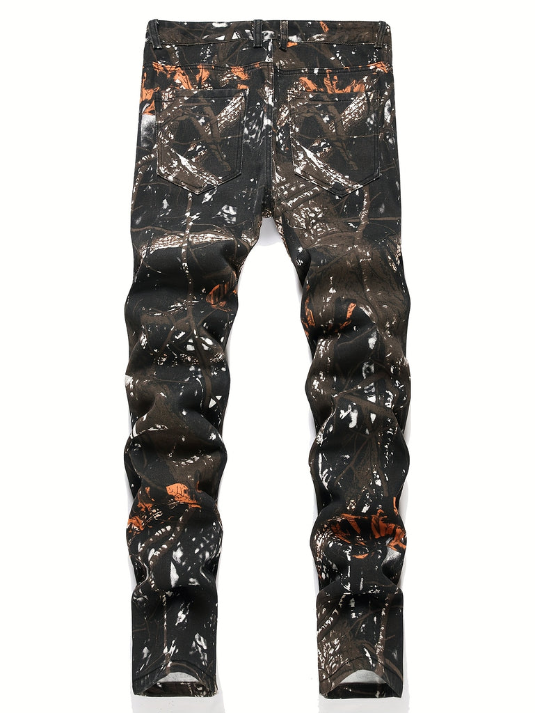 Boys Tree Branch Print Jeans, Trendy Denim Pants, Boys Clothes For All Seasons