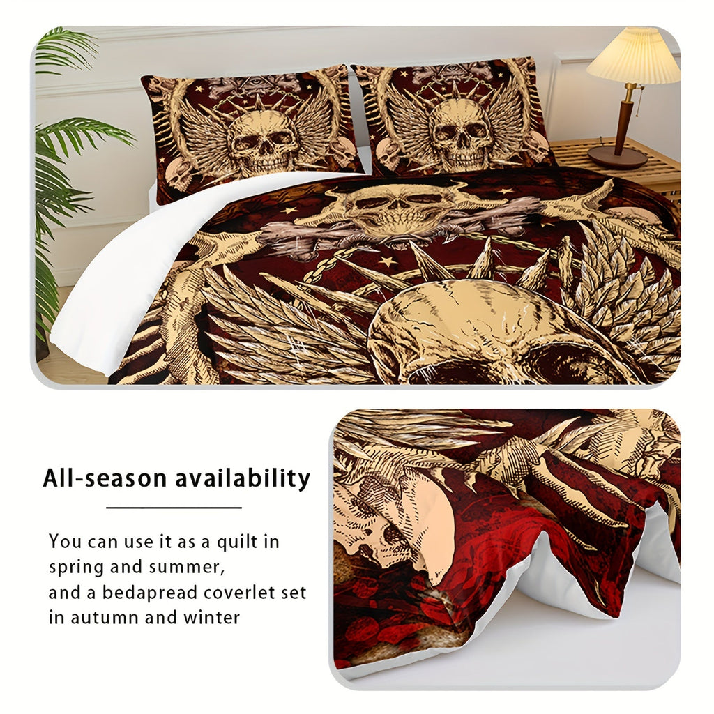 Black Skull Comforter Set, Skull Bedding Set, Victorian Gothic Comforter Set, Victorian Gothic Bedroom Decorations, 3 Piece Set (1 Bed Comforter + 2 Pillow Cases), Four Seasons Comforter, Soft Comforter And Breathable