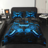 3Pcs Gamepad Comforter Set, Blue Grid Print Bedding Set, Gaming Console Comforter Set, Modern Gaming Controller Geometry Bedding Set For Adult Men, 1 Quilt 2 Pillowcases, Blue Black