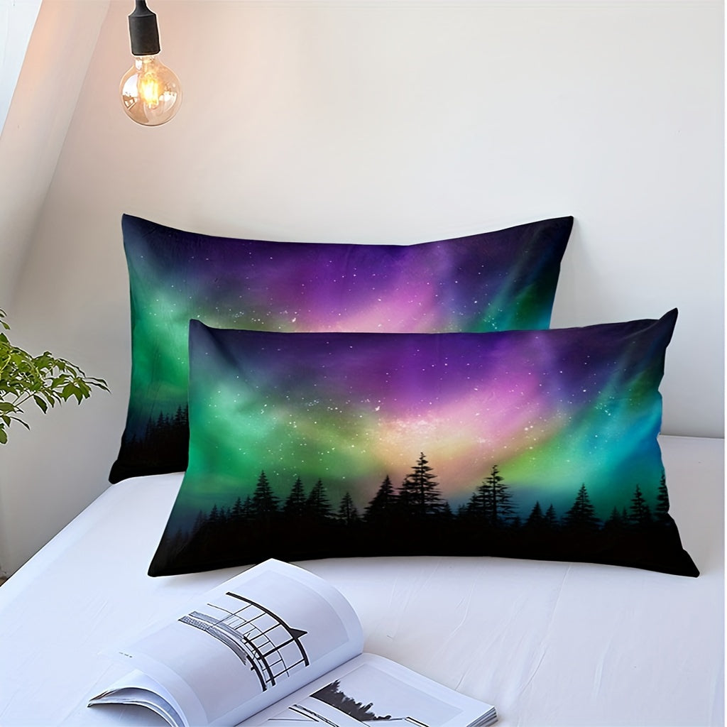 Magic Forest Colorful Comforter Set 3 Pieces King Size Galaxy Outer Space Multicolored Northern Lights Aurora Borealis Canadian 1 Quilt Comforter 2 Pillowcases (Without Core) Soft Cozy Bedding For Bedroom Guest Room