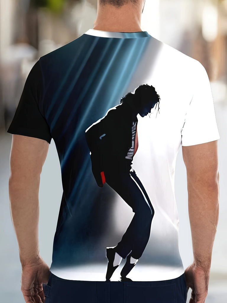 Men's Dancer Silhouette Print Short Sleeve Crew Neck T-shirt, Casual Comfy Tee As Gift