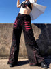 Women's Y2K Gothic Punk Flared Jeans - Loose Fit, Wide Leg Denim with Geometric Pattern, Street Style Hip-Hop Cargo Pants