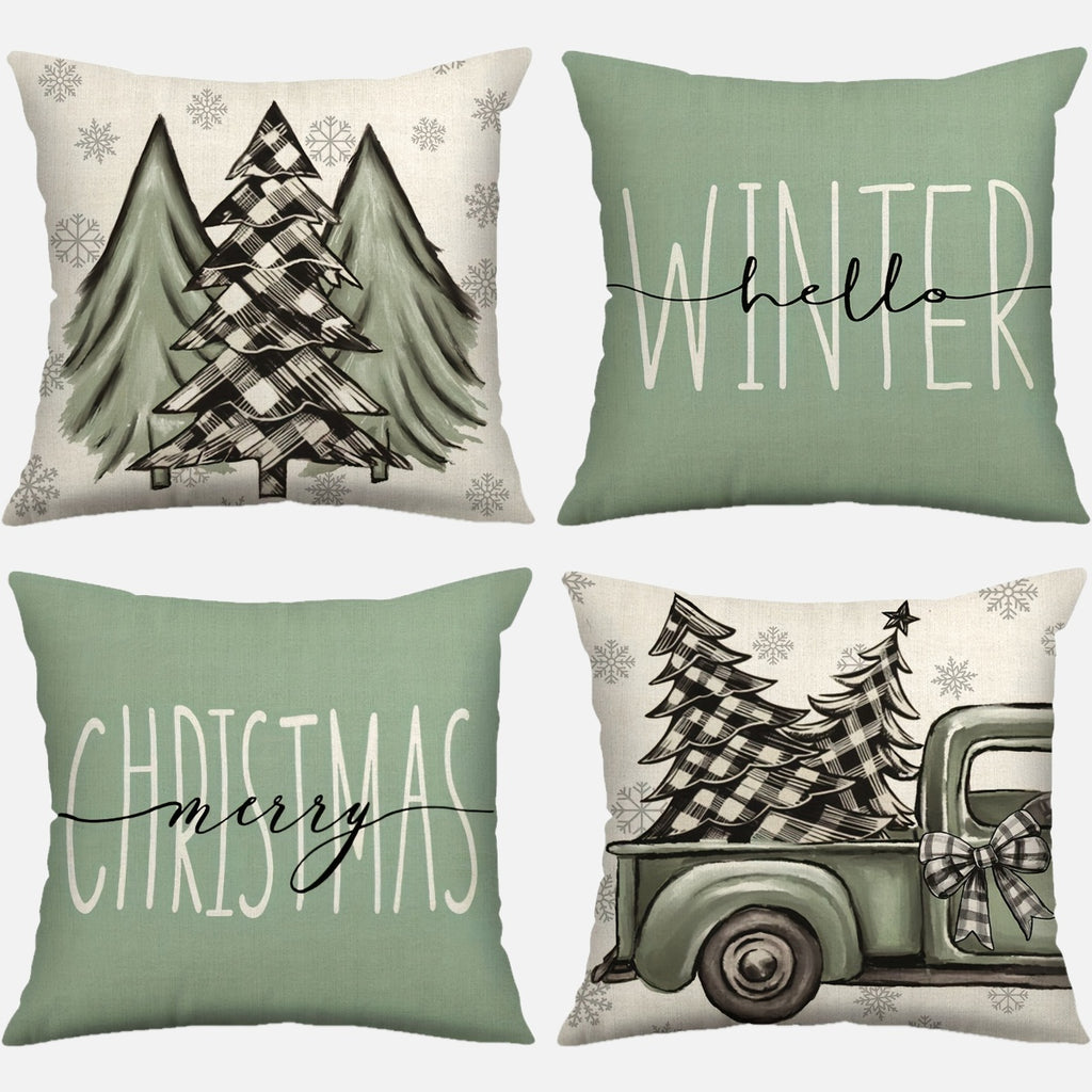 Christmas pillow covers - Vintage Christmas Throw Pillow Covers - Sage Green - Cozy Christmas Charm Awaits