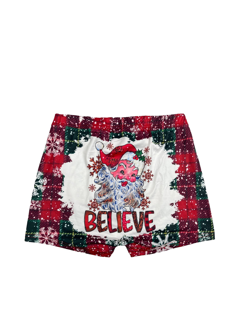 Women's Christmas Santa Claus Print Skinny Shorts, Elastic Waist Stretchy Casual Shorts for Holiday Party