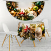 Golden Star & Green Leaf Christmas Tablecloth - Waterproof, Colorful Round Polyester Cover for Dining & Outdoor Use, Perfect for Parties, BBQs, Picnics - 63 Inch