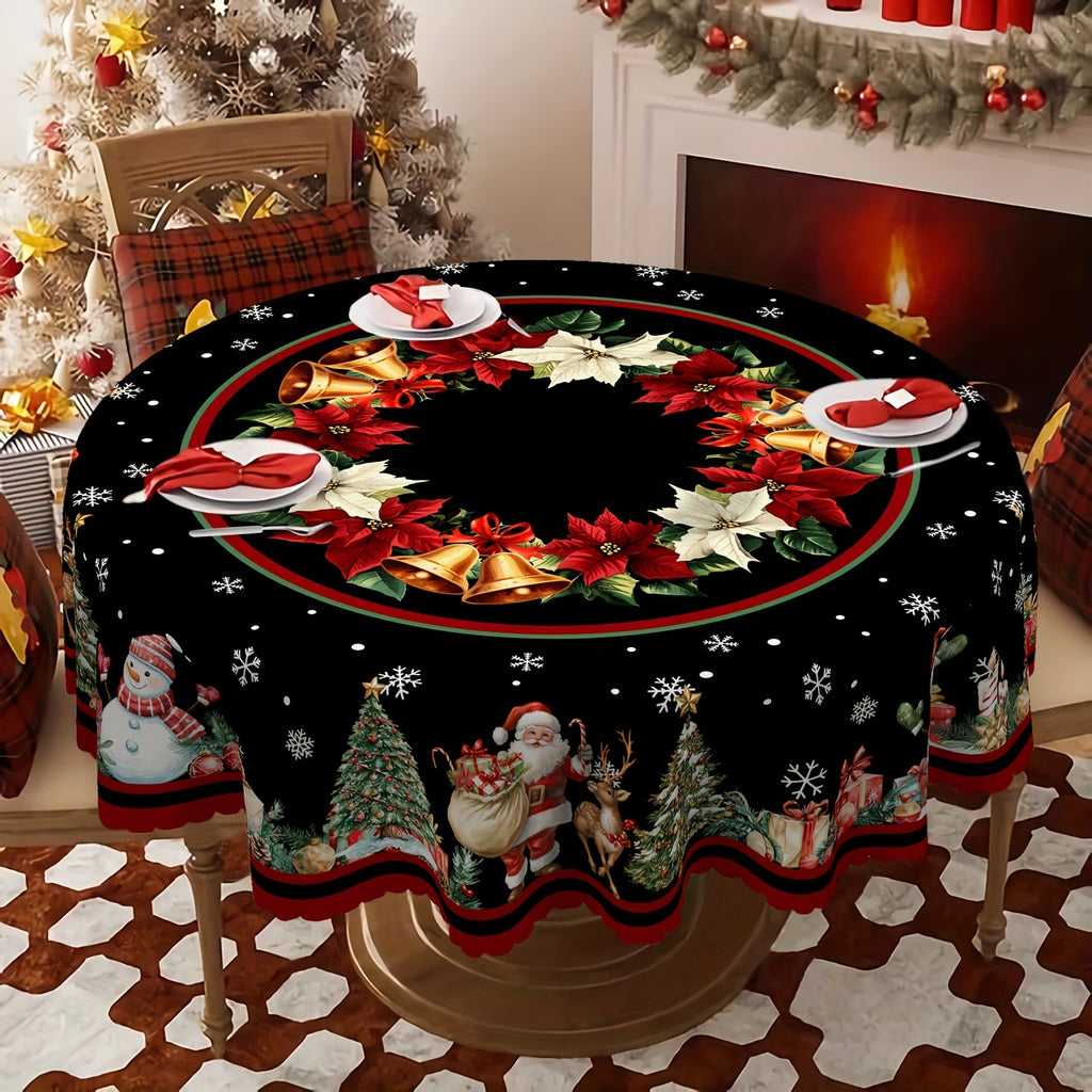 Christmas Cheer Tablecloth - Santa, Reindeer & Snowman Design | Waterproof & Wrinkle-Free Polyester | Perfect for Indoor/Outdoor Dining & Holiday Decor, Christmas Decor