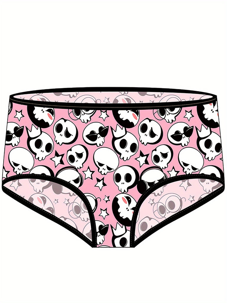 3-Pack Glam Style Halloween Cartoon Digital Print Band Comfortable Stretch Breathable Quick-Dry Women'S Seamless Drop Waist Panties, Lined Nylon Knit Fabric