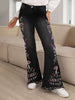 Women's Embroidered Bell-Bottom Casual Full-Length Black Jeans