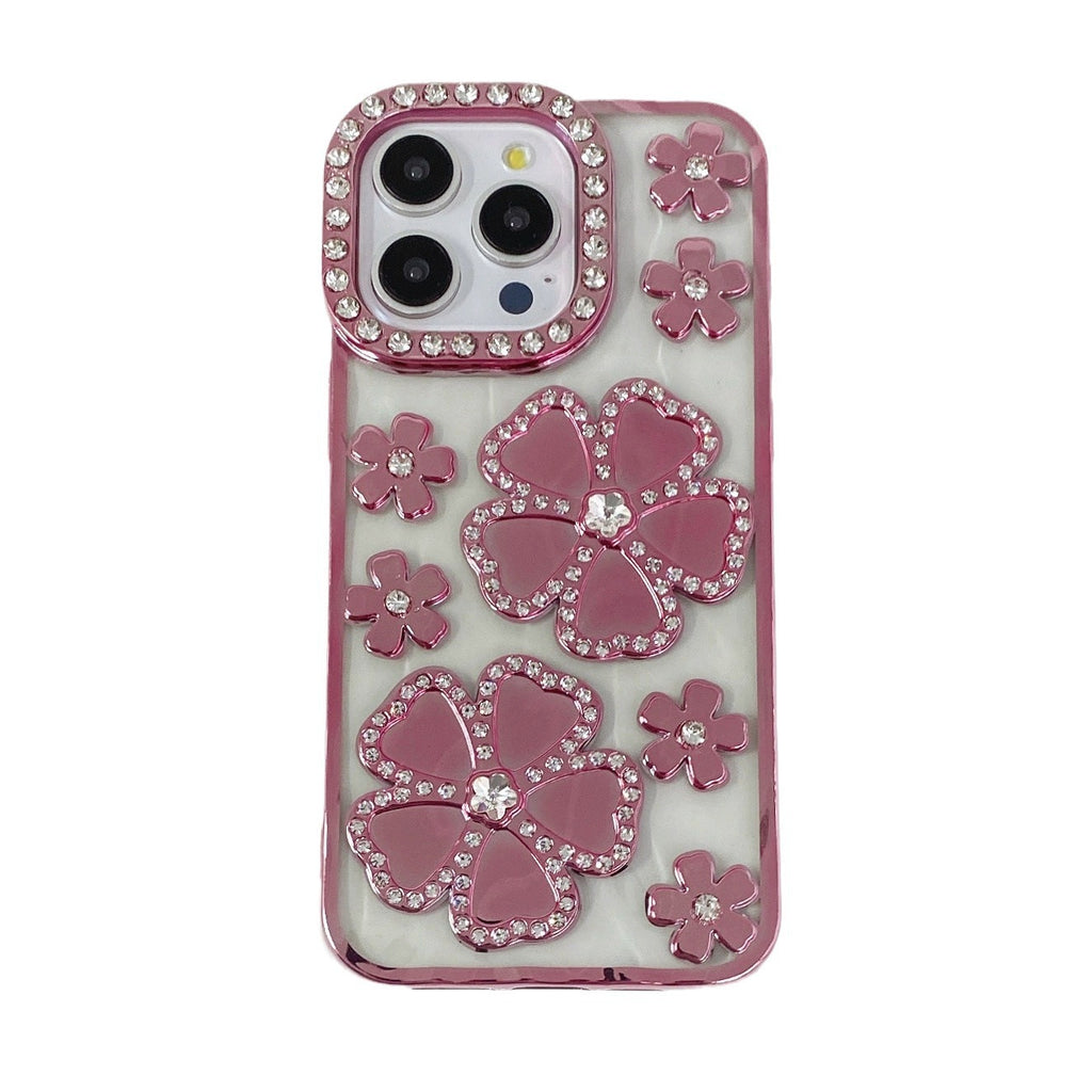 Fashion Plum Blossom Spot Drill Diamond Flower Plating TPU Phone Case