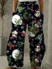 Wide Leg Christmas Print Pants for Women - Dual Pockets, Casual Loose Fit for Spring & Fall, Comfortable Women's Clothing