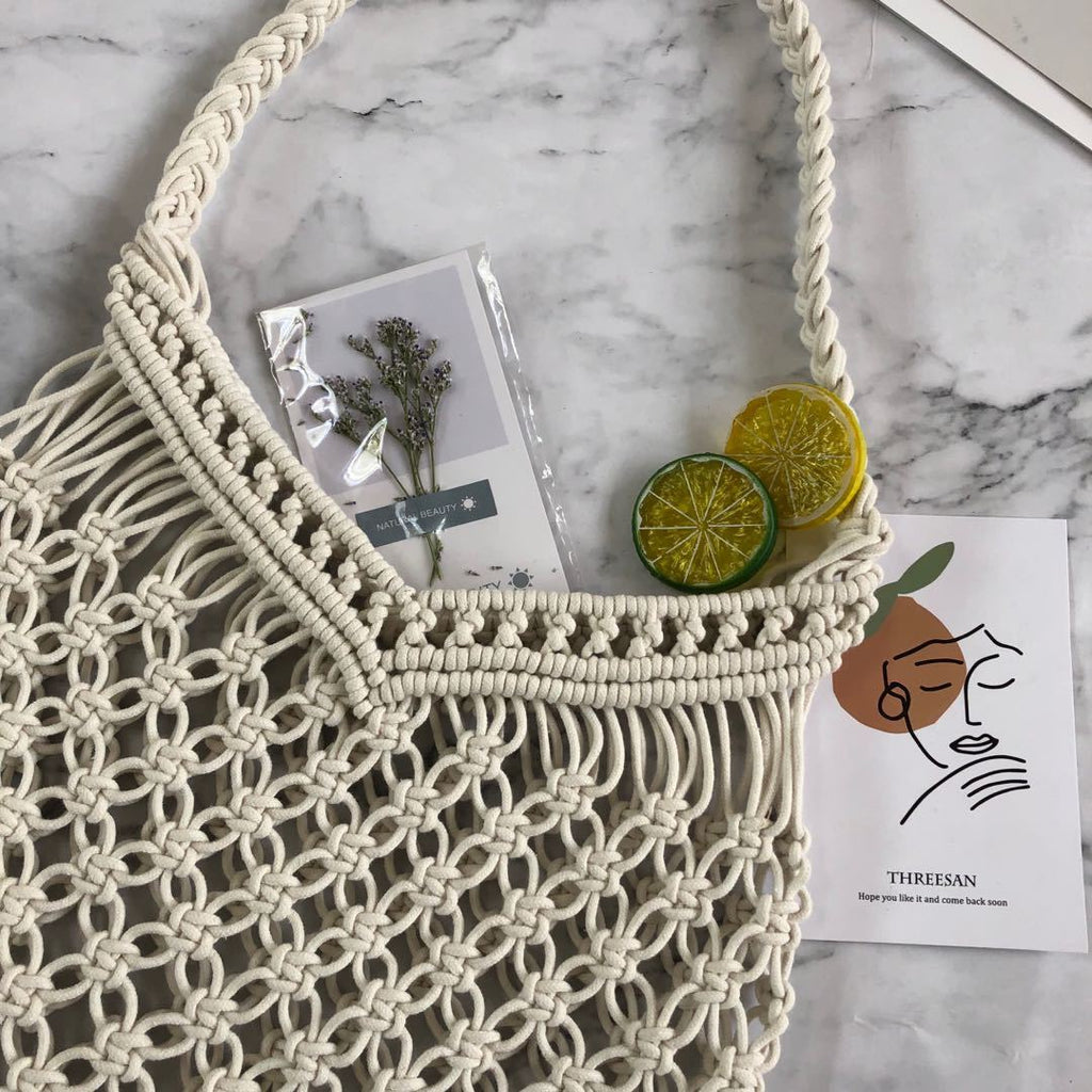 Ins Hollow Cotton Straw Woven Casual Bag