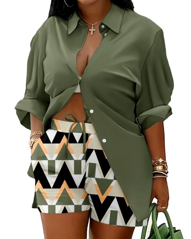 Women's Lace Up Printed Shorts Suit