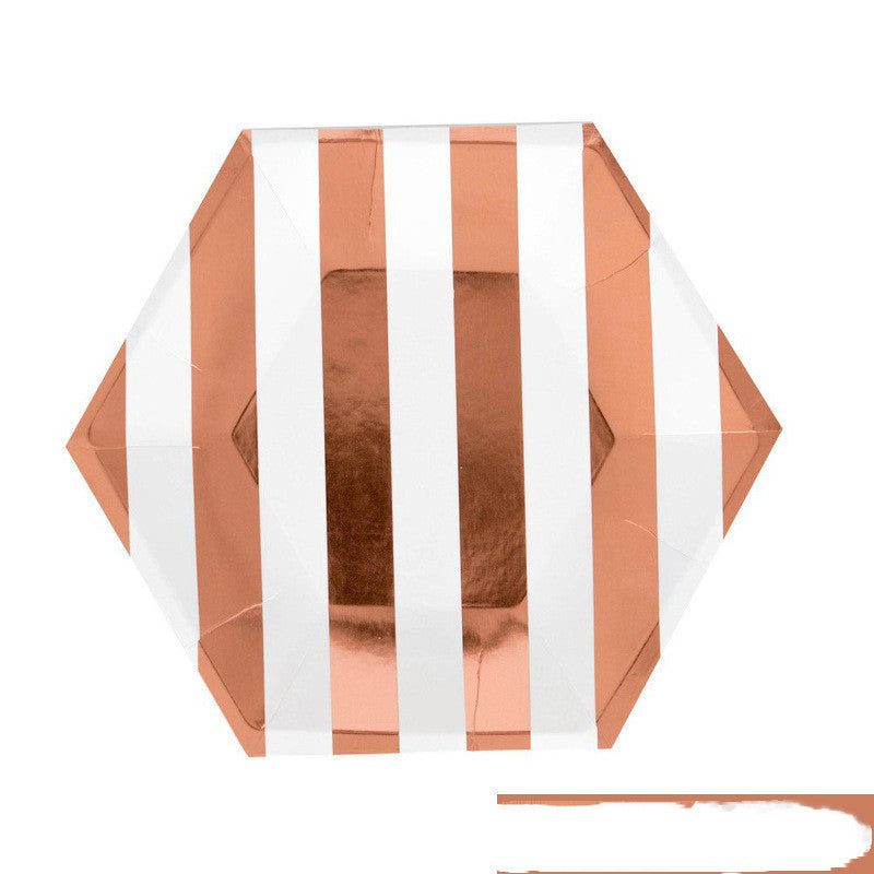 Hot Rose Gold Hexagonal Striped Paper Plate Paper Cup
