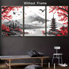 3pcs Japanese Landscape Canvas Art Set - Retro Mount Fuji & Red Temple Prints, High-Definition Wall Decor for Living Room, Bedroom, Hallway - Unframed, Reusable, for Winter