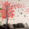 Contemporary Red Leaves and Birds Tree Wall Decal Set, 4pcs Vinyl Self-Adhesive Wall Stickers, PVC Plant Mural for Living Room Bedroom Decor (MS1643-YY)