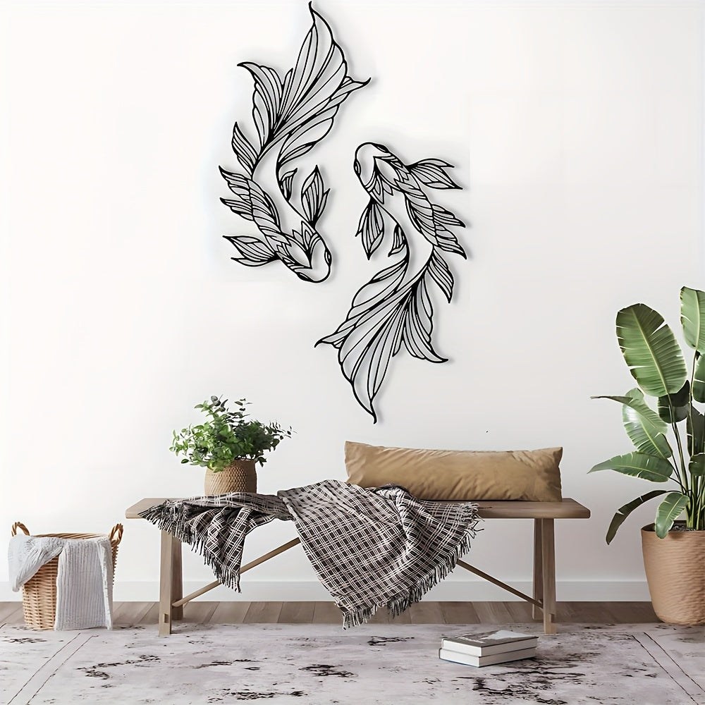 Koi Metal Wall Art - Homeowners, Interior Designers, Muslim Families - Metal - Suitable for Home Accents, Eid Celebration, Minimalist Living