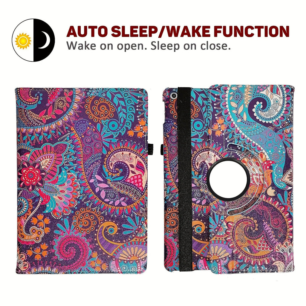 10.2 Inch Printed IPad 9th Generation 2021/8th Generation 2020/7th Generation 2019 360 Degree Rotating Vertical Protective Cover With Automatic Sleep/wake Up Function