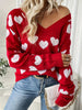 Heart Pattern V Neck Eyelet Sweater, Casual Drop Shoulder Long Sleeve Sweater For Fall & Winter, Women's Clothing