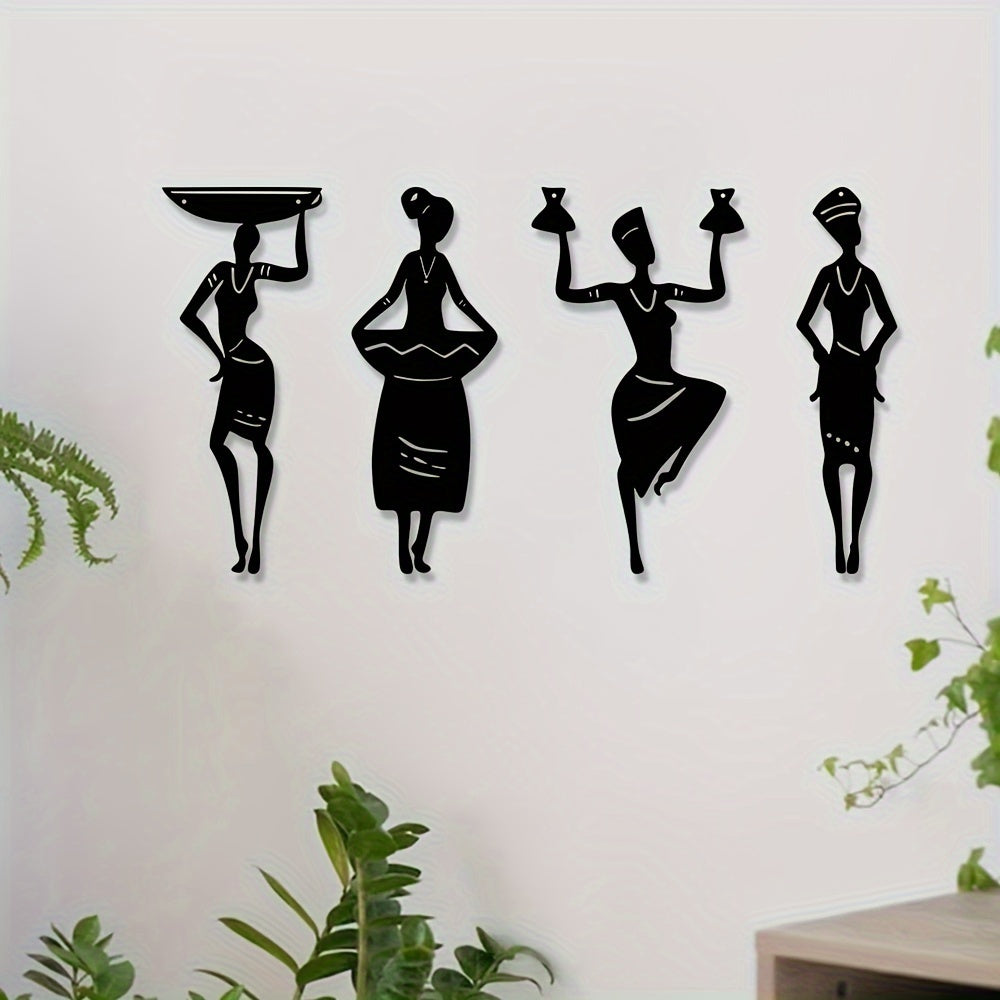 African Women Silhouette Metal Wall Art Decor - Women, Homeowners, Interior Decor Enthusiasts - Metal - Suitable for Home Decor, Living Room, Kitchen