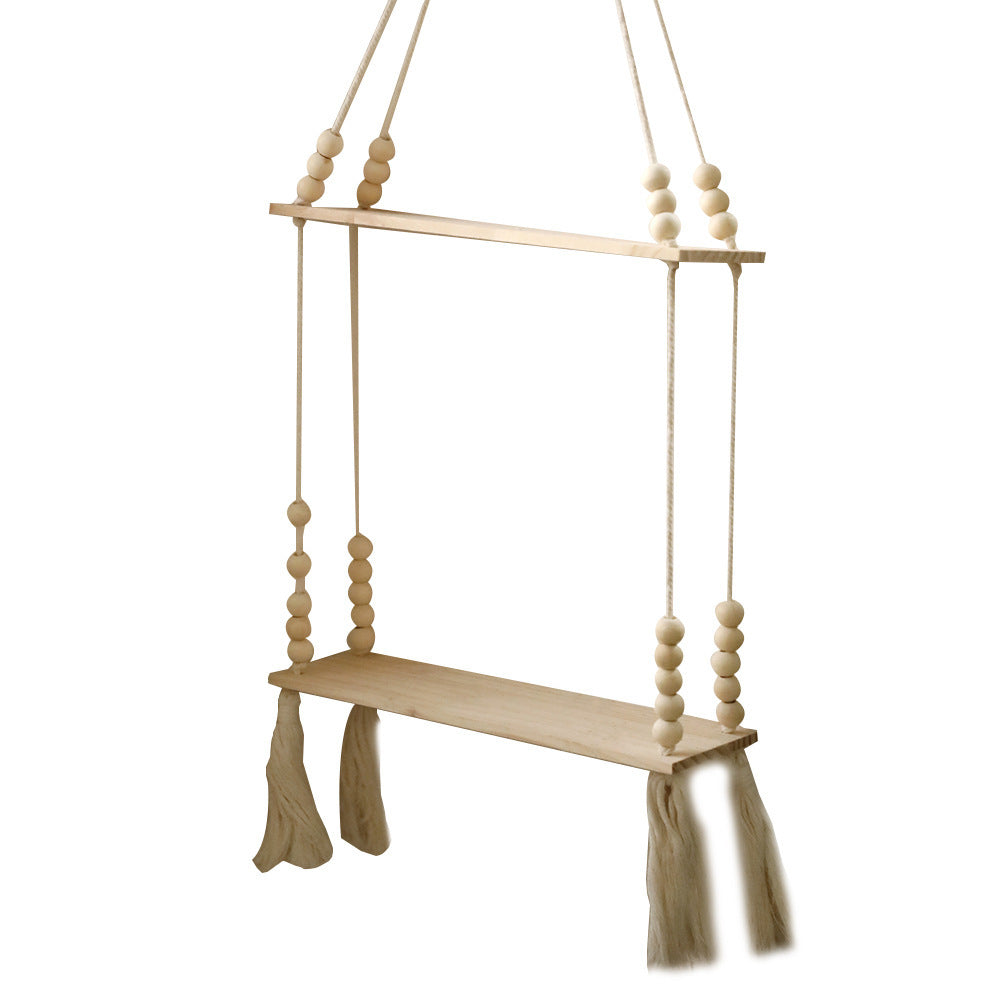 Hand-woven Double-layer Wooden Bead Tassel Storage Rack
