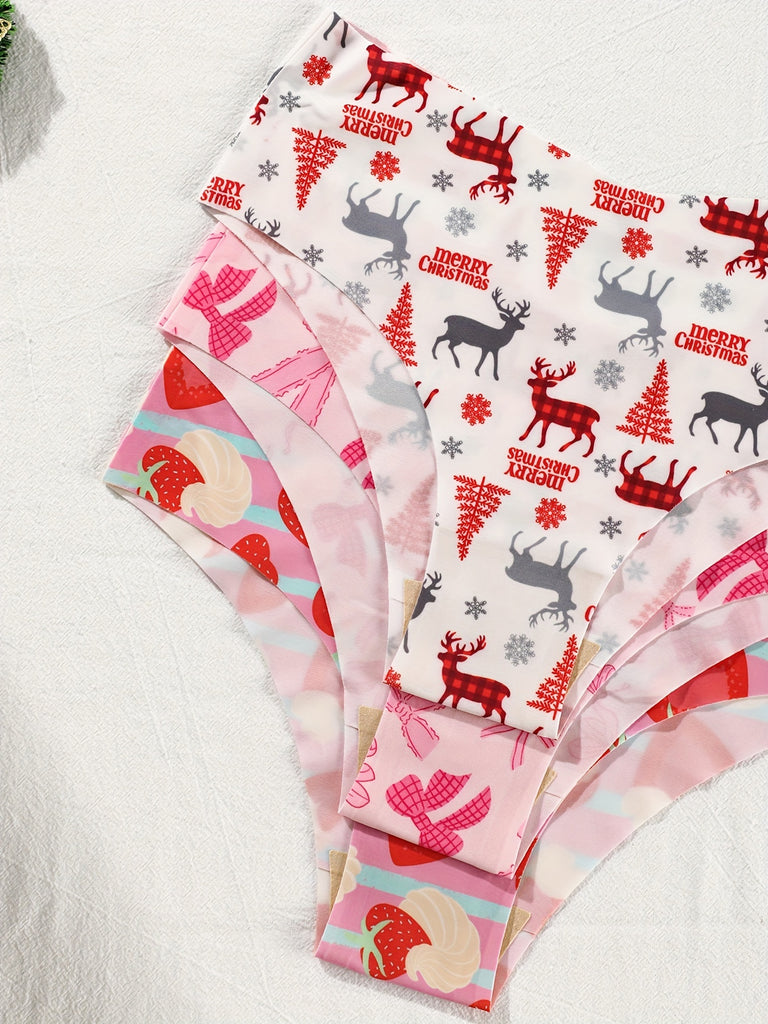 14pcs new Christmas-themed fashionable Women's underwear with full-print Santa Claus, Santa hat, elk, Christmas tree, gingerbread for Man, snowflake plaid, and various patterns. Colorful triangle underwear that is slim, simple, comfortable, and traceless.