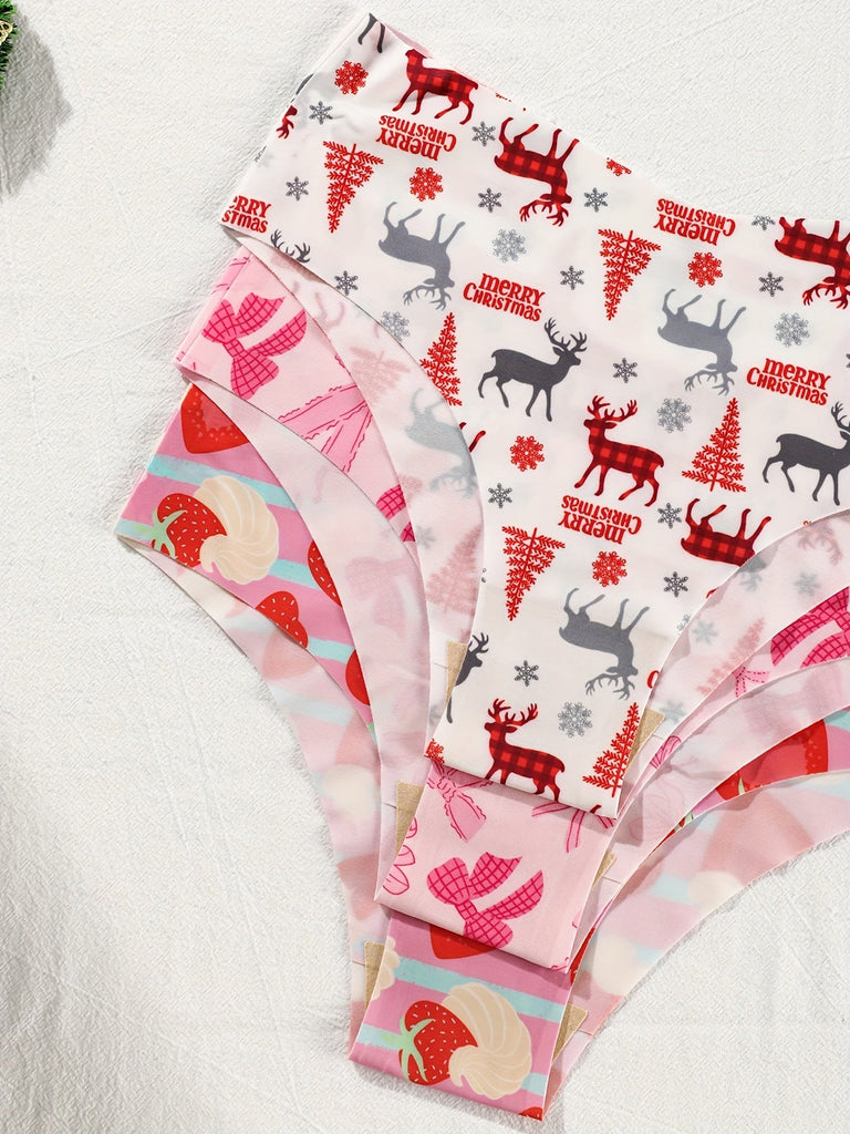 14pcs new Christmas-themed fashionable Women's underwear with full-print Santa Claus, Santa hat, elk, Christmas tree, gingerbread for Man, snowflake plaid, and various patterns. Colorful triangle underwear that is slim, simple, comfortable, and traceless.