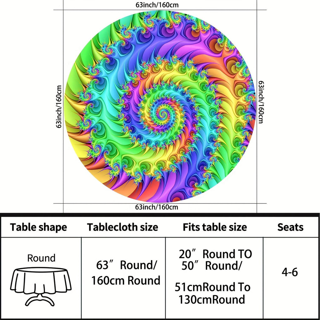 Colorful Vortex Circular Tablecloth - 63" Waterproof Polyester, Vibrant Design for Dining, Picnics, BBQs & More - Easy Care, Perfect for Indoor/Outdoor Use