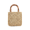 Summer Square Hollow Out Straw Bag Handmade Woven Bamboo Handle Large Capacity