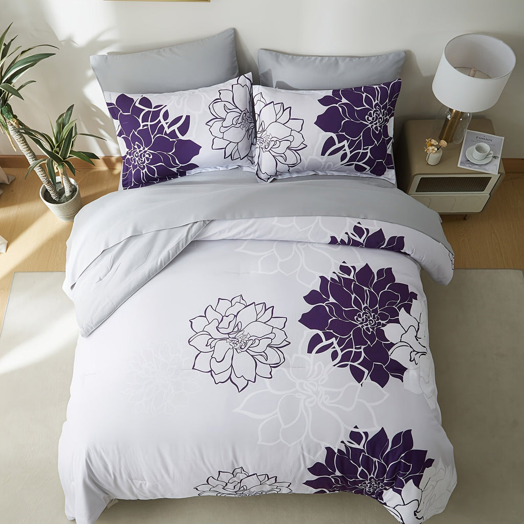 7Pcs Lightweight Boho Comforter Set - Stain-Resistant, Soft 100% Microfiber Cover, 100% Polyester Fiber Filling, Woven For Durability - Full/Queen/King Size Bed In A Bag For All Seasons, Floral Pattern Printed Bedding