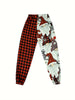 Women's Casual Polyester Spandex Christmas Gnome Print and Buffalo Plaid Jogger Pants - Elastic Waist Knit Fabric Long Length Trousers - For Fall/Winter - Perfect for Cozy Days & Holiday Celebrations - Ideal Gift for Women