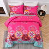 3pcs Pink Bohemian Pattern Comforter Set, Floral Style Bedding Ultra Soft 100 Microfiber Polyester with Quilt Set Bed In A Bag ( 1 Quilt 2 Pillowcases), As Thanksgiving, Chrismas Gift