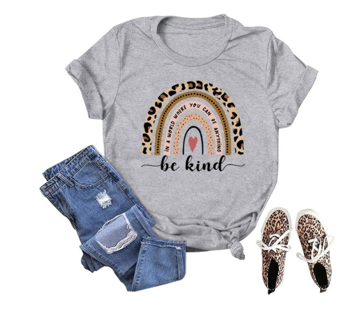 Fashion BE KIND Letter T-Shirt Top Print Short Sleeve
