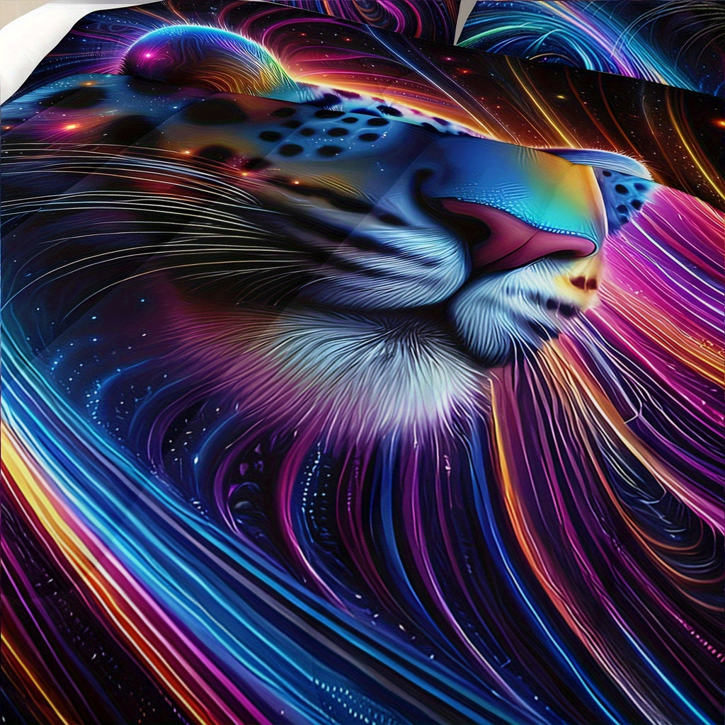 Leopard Comforter Set Rainbow Comforter, Cheetah Printed Bedding Set, Colorful Animal Duvet Set With 1 Comforter And 2 Pillowcases