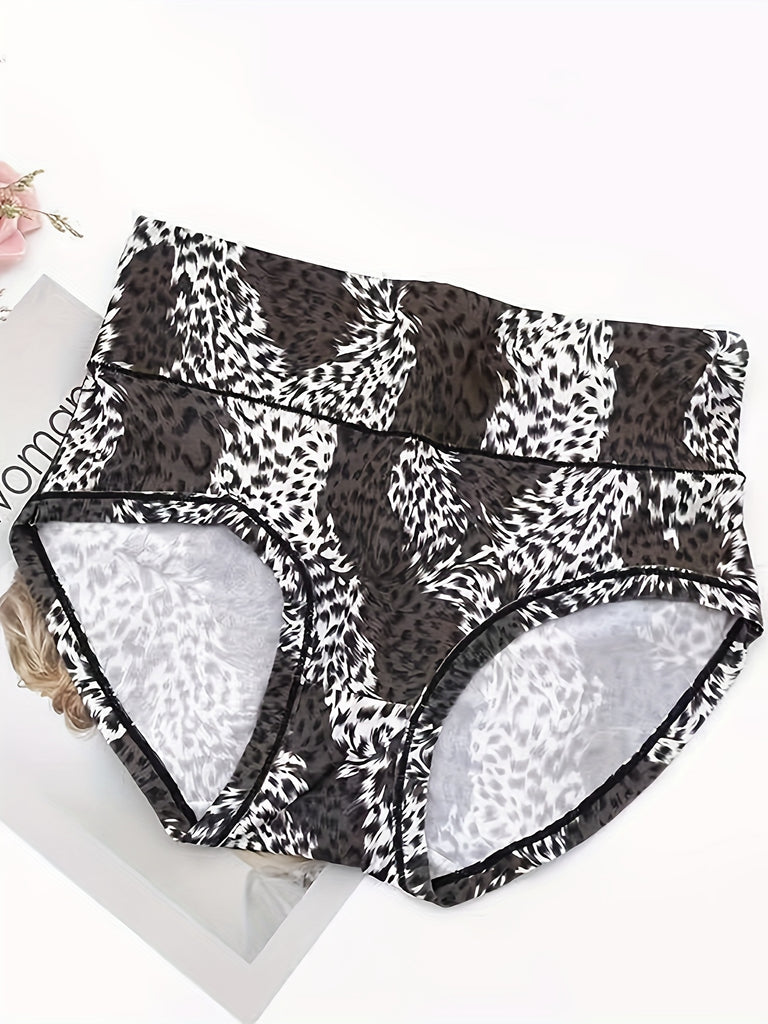 4pcs Breathable Leopard Print High Waist Panties, Comfy Women's Lingerie & Underwear Intimates